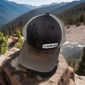 Richardson Ariat Shield Logo Mesh Baseball Cap Hat Adjustable Black and White OS